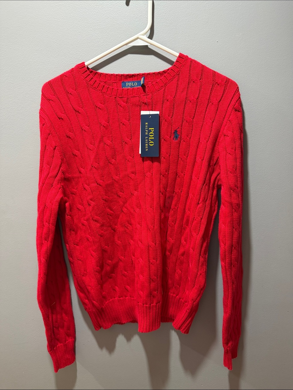 Polo by Ralph Lauren Women’s Bright Red Cable Crew Sweater